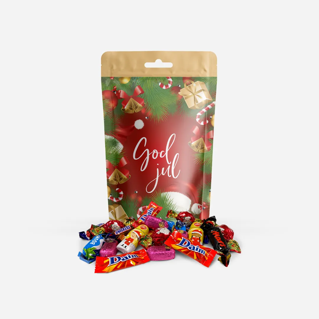 Pen "god jul" pose med diverse jule-smågodt