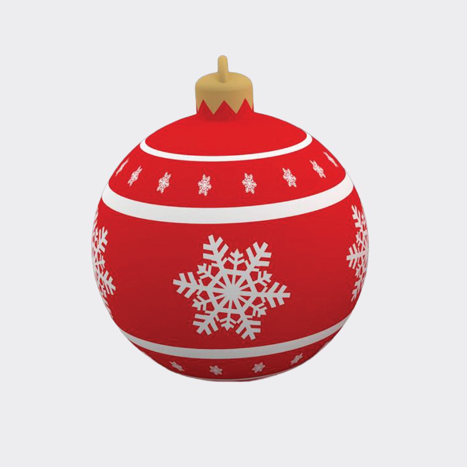 Bilde av en stor oppblåsbar julekule med snøflak-design